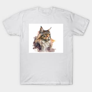 Maine Coon Cat Watercolour Painting T-Shirt